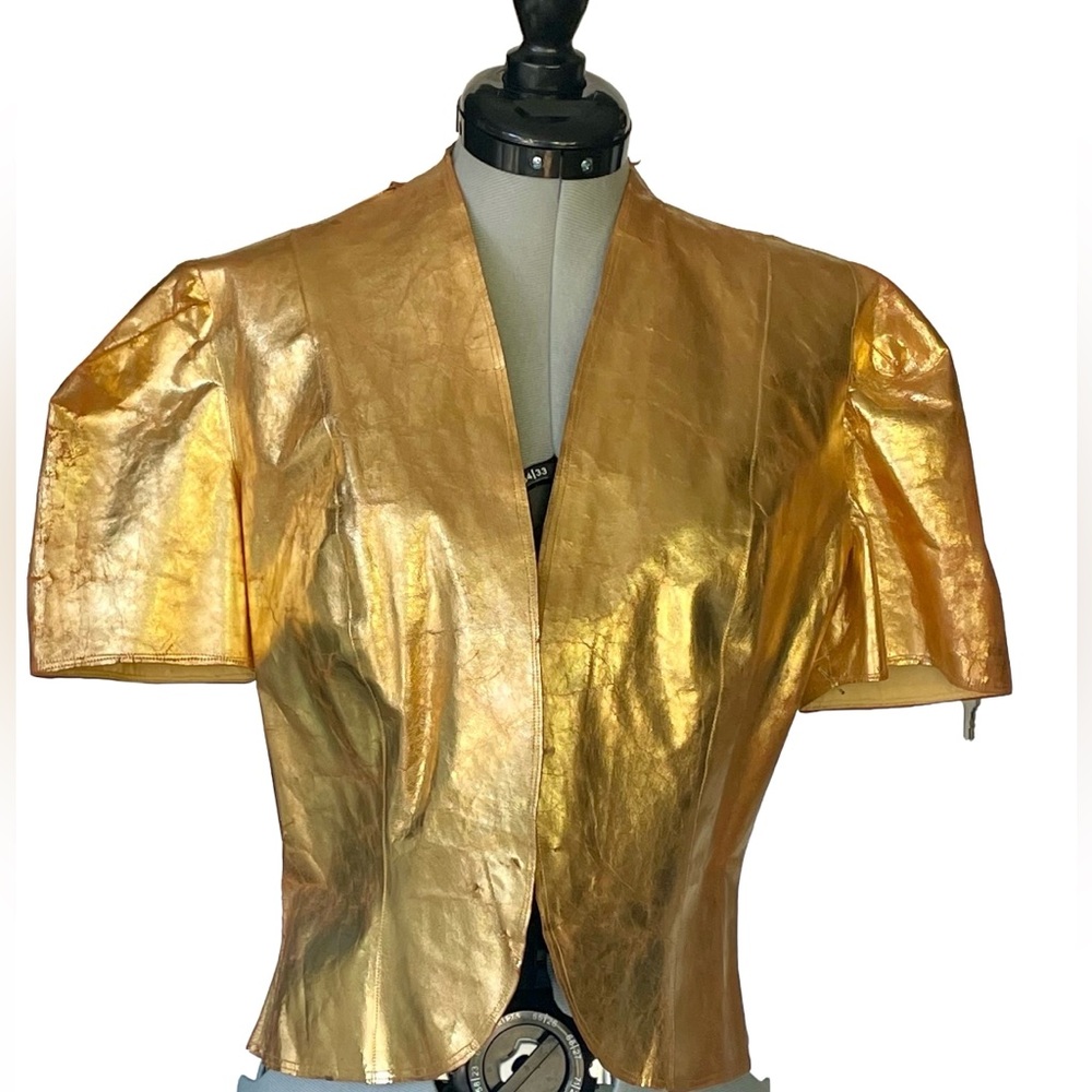 Vintage metallic leather short sleeve jacket, gold, delicate &damaged,sz4